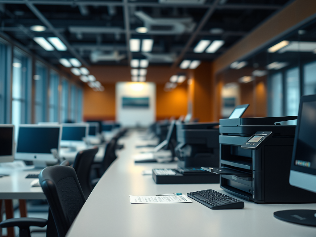 modern desktop printers in a government office setting